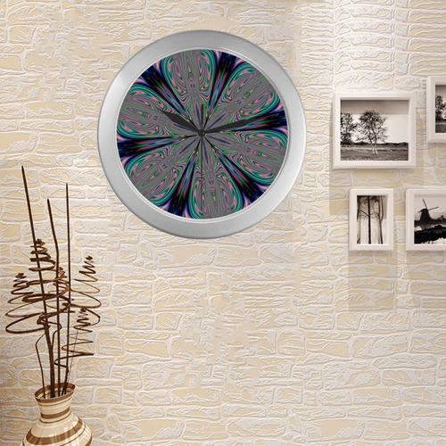Fractal Kaleidoscope Mandala Flower Abstract 33 Silver Color Wall Clock