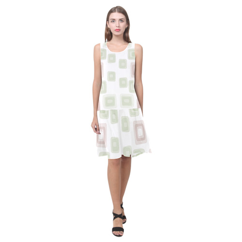 Green and Pink pastel squares, back to 70's Sleeveless Splicing Shift Dress(Model D17)