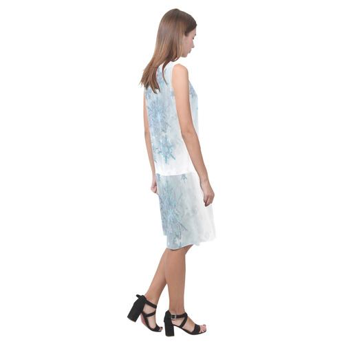 Snowflakes, snow, white and blue Sleeveless Splicing Shift Dress(Model D17)