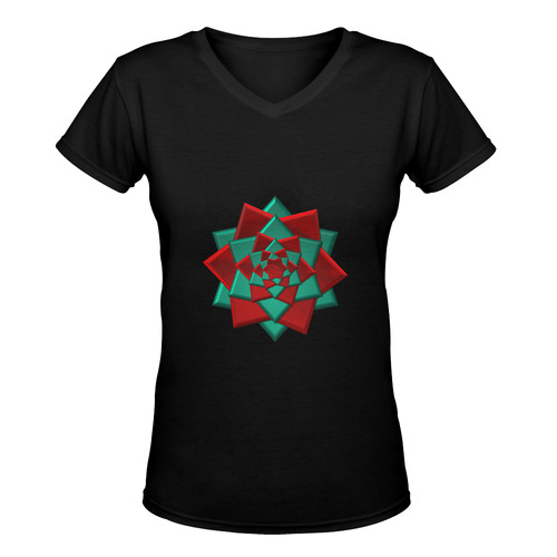 Metallic Red and Green Christmas Gift Bow Women's Deep V-neck T-shirt (Model T19)