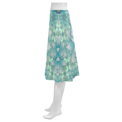 Turquoise Happy Lotus Mnemosyne Women's Crepe Skirt (Model D16)