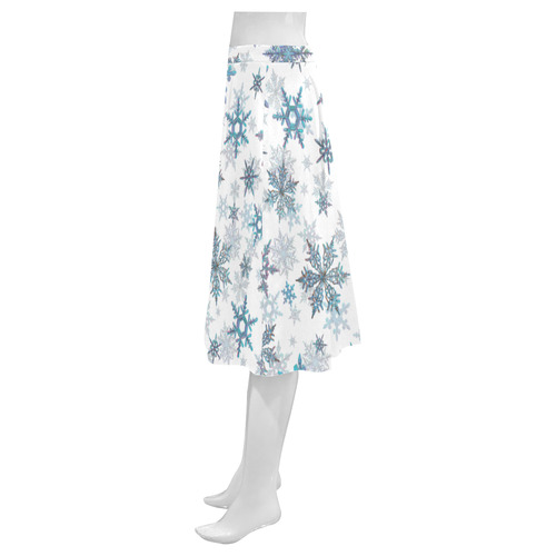 Snowflakes, Blue snow, stitched Mnemosyne Women's Crepe Skirt (Model D16)