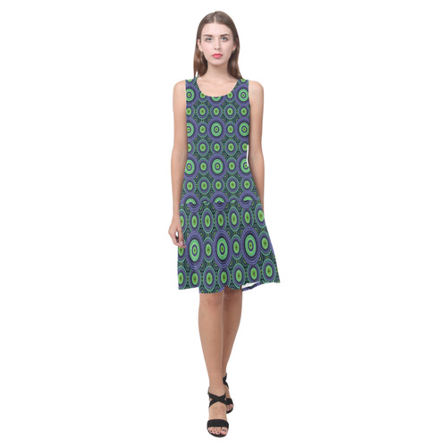 Green and Blue Stitched  Pattern Sleeveless Splicing Shift Dress(Model D17)