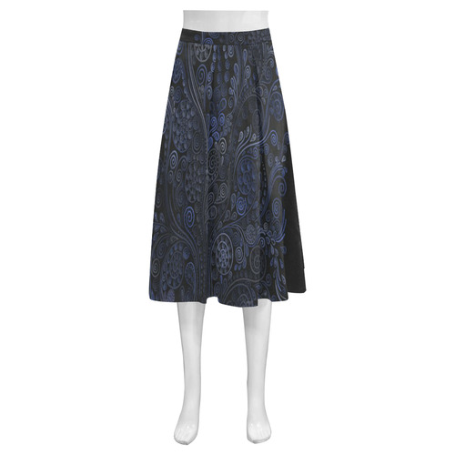 Ornamental blue on dark Mnemosyne Women's Crepe Skirt (Model D16)