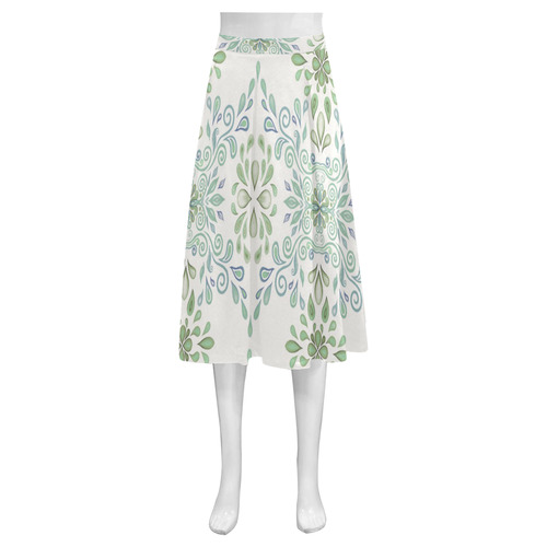 Blue and Green watercolor pattern Mnemosyne Women's Crepe Skirt (Model D16)