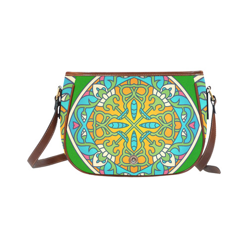 Luxury designers green Bag edition with hand-drawn Mandala Art. Designers original fashion 2016 Saddle Bag/Small (Model 1649) Full Customization