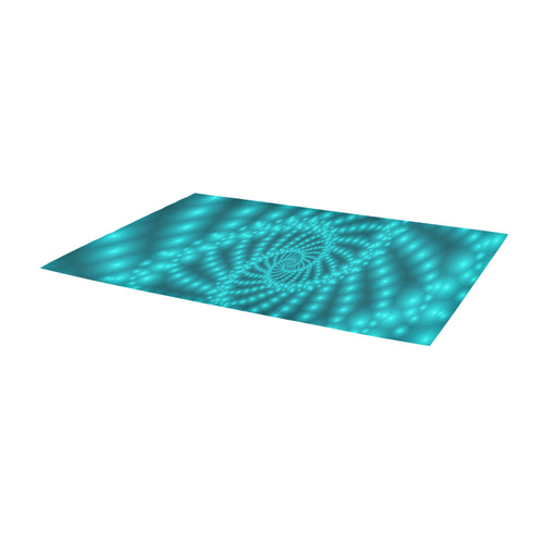 Glossy Turquoise Beaded Spiral Fractal Area Rug 9'6''x3'3''