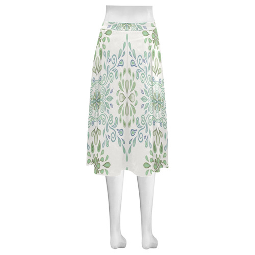 Blue and Green watercolor pattern Mnemosyne Women's Crepe Skirt (Model D16)