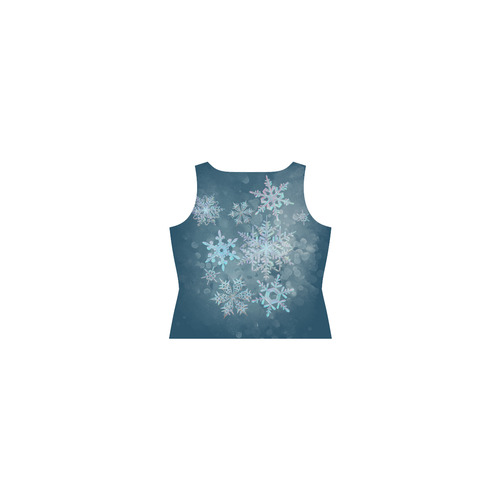 Snowflakes, snow, white and blue Sleeveless Splicing Shift Dress(Model D17)