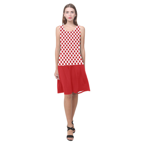 Red Polka Dots Sleeveless Splicing Shift Dress(Model D17)
