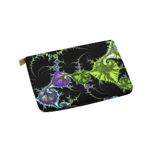 SPIRAL Filigree FRACTAL black green violet Carry-All Pouch 9.5''x6''