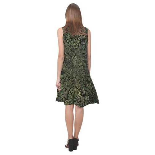 3D Ornaments -Fantasy Tree, green on black Sleeveless Splicing Shift Dress(Model D17)