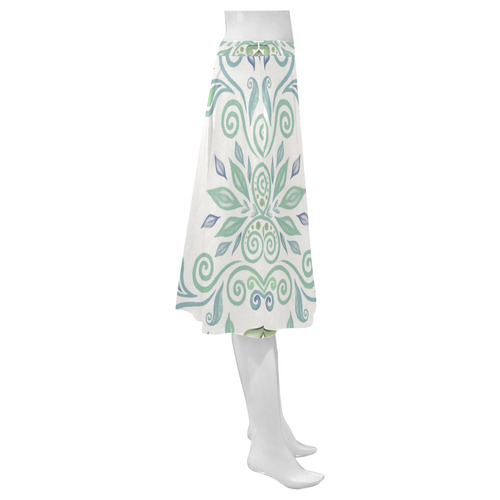 Blue and Green watercolor design Mnemosyne Women's Crepe Skirt (Model D16)