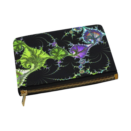 SPIRAL Filigree FRACTAL black green violet Carry-All Pouch 12.5''x8.5''