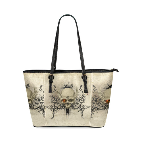 Amazing skull with wings,red eye Leather Tote Bag/Small (Model 1640)