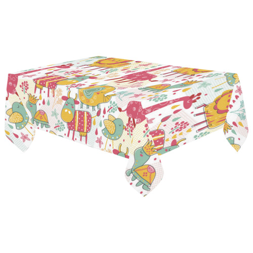 Cute Colorful Animals Pattern Cotton Linen Tablecloth 60"x 104"