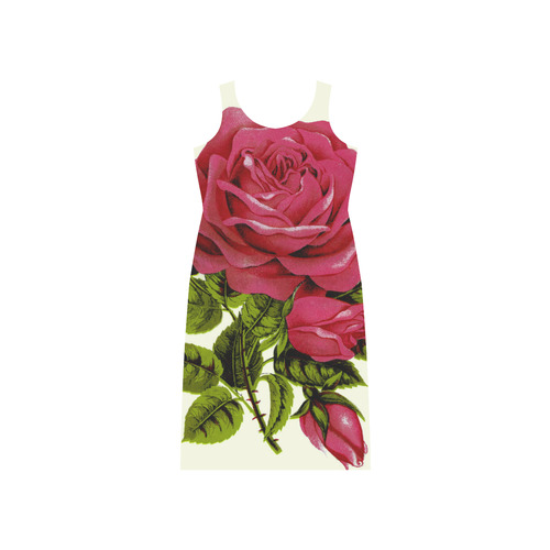 Beautiful Red Rose Flower Vintage Floral Phaedra Sleeveless Open Fork Long Dress (Model D08)