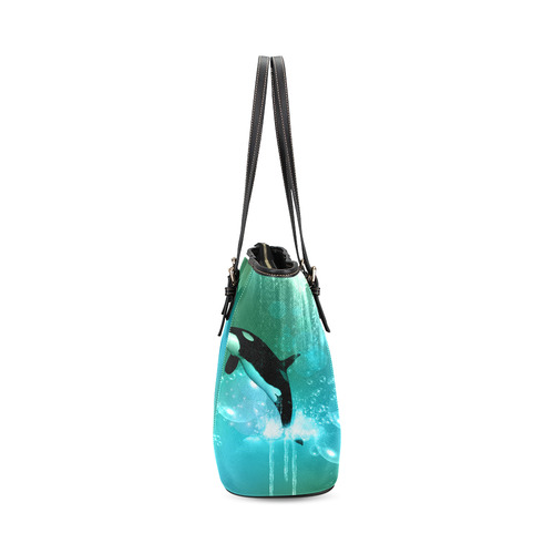 Orca with bubbles Leather Tote Bag/Small (Model 1640)