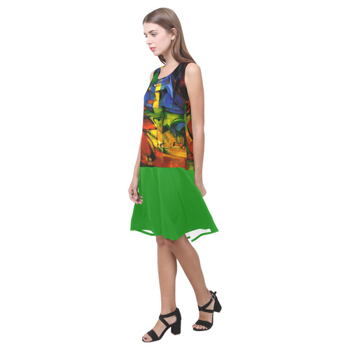 Franz Marc - Deers in the Wood II Sleeveless Splicing Shift Dress(Model D17)