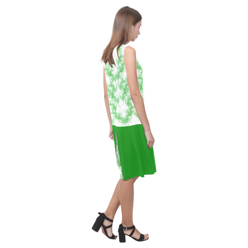 Smoke Green Flames Sleeveless Splicing Shift Dress(Model D17)