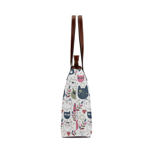 Pink Black White Cute Cats Hearts Flowers Shoulder Tote Bag (Model 1646)