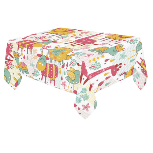 Cute Colorful Animals Pattern Cotton Linen Tablecloth 60"x 84"