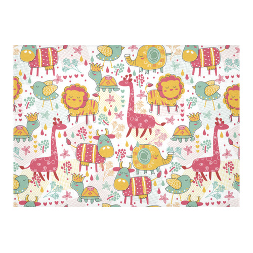 Cute Colorful Animals Pattern Cotton Linen Tablecloth 60"x 84"