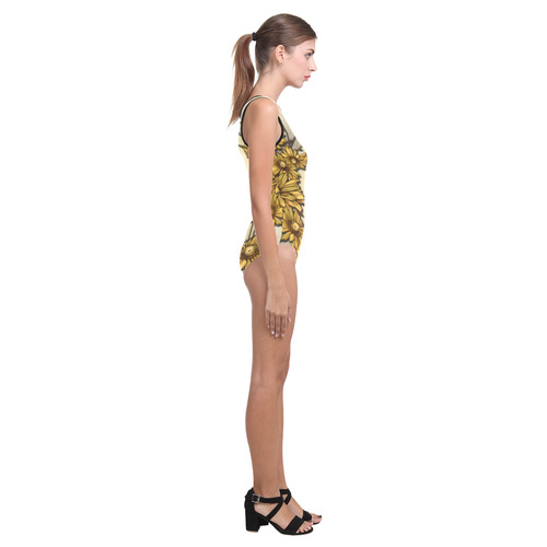 Sweet, cute giraffe with flowers Vest One Piece Swimsuit (Model S04)