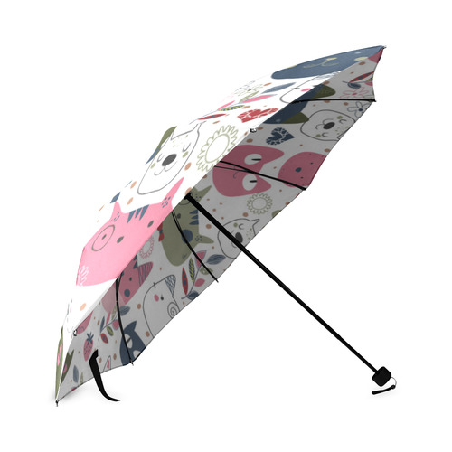 Pink Black White Cute Cats Hearts Flowers Foldable Umbrella (Model U01)