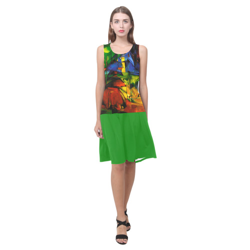 Franz Marc - Deers in the Wood II Sleeveless Splicing Shift Dress(Model D17)