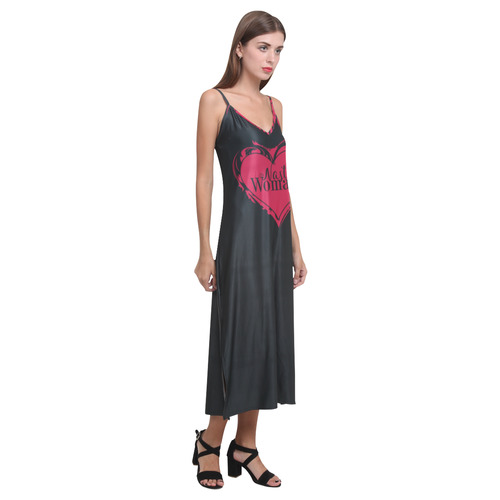 NASTY WOMAN ART HEART for powerwomen V-Neck Open Fork Long Dress(Model D18)