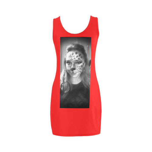 Exclusive designers dress with Cheetah / Cat girl. Red with black-white edition. Authentic designers Medea Vest Dress (Model D06)