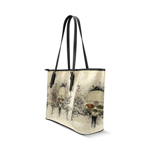 Amazing skull with wings,red eye Leather Tote Bag/Small (Model 1640)