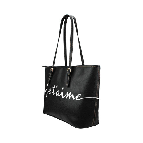 Romantic je t'aime - french love - white Leather Tote Bag/Small (Model 1651)