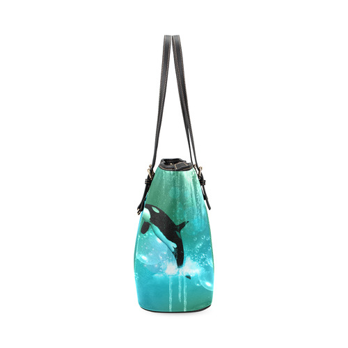 Orca with bubbles Leather Tote Bag/Small (Model 1640)
