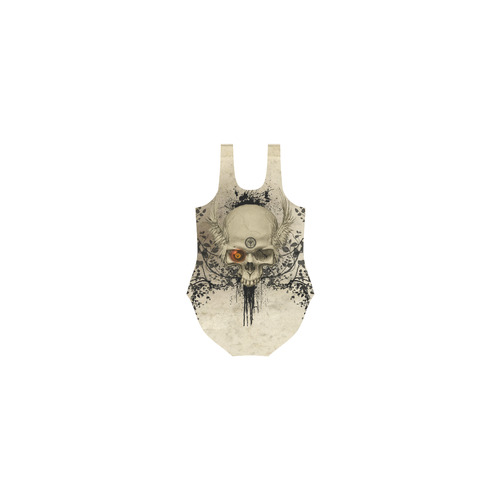 Amazing skull with wings,red eye Vest One Piece Swimsuit (Model S04)