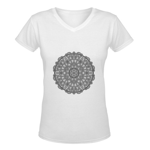 Original hand-drawn Mandala Art. New design arrival in our atelier. Hand-drawn original fashion! Women's Deep V-neck T-shirt (Model T19)