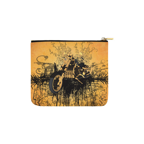 Steampunk, awesome motorcycle with floral elements Carry-All Pouch 6''x5''