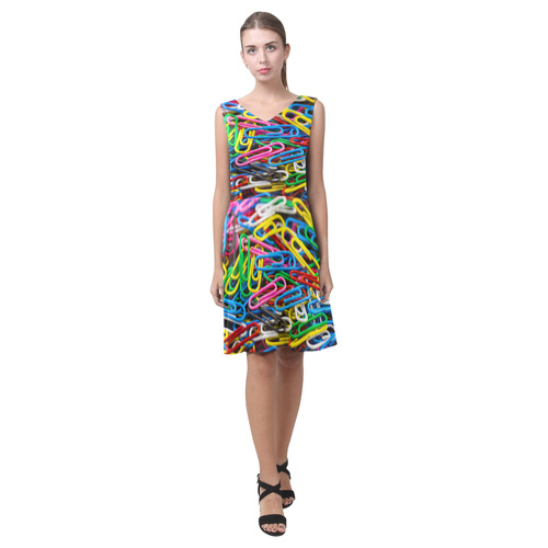 Colorful Paper Clips Pattern Chryseis Sleeveless Pleated Dress(Model D07)