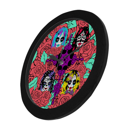 sugar-skull-sisters-4 Circular Plastic Wall clock