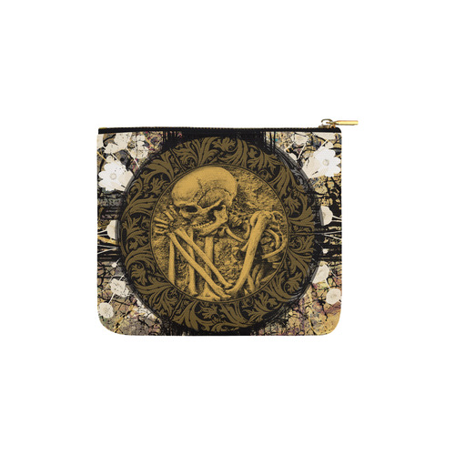 The skeleton in a round button with flowers Carry-All Pouch 6''x5''