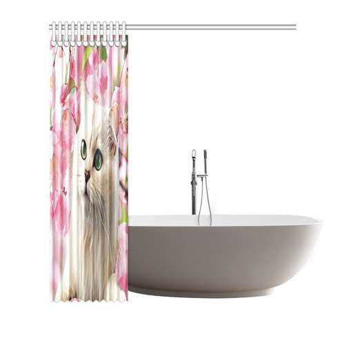 Cat and Flowers Shower Curtain 72"x72"