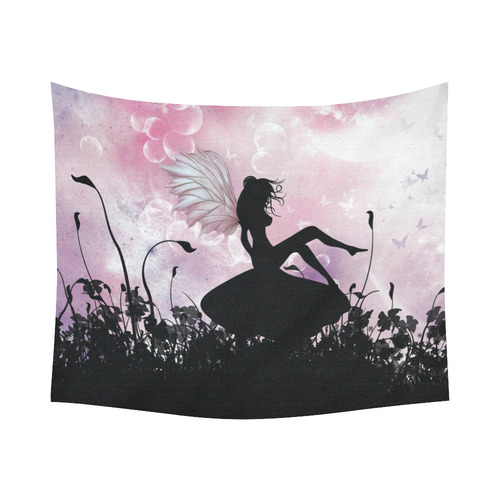 Pink Fairy Silhouette with bubbles Cotton Linen Wall Tapestry 60"x 51"
