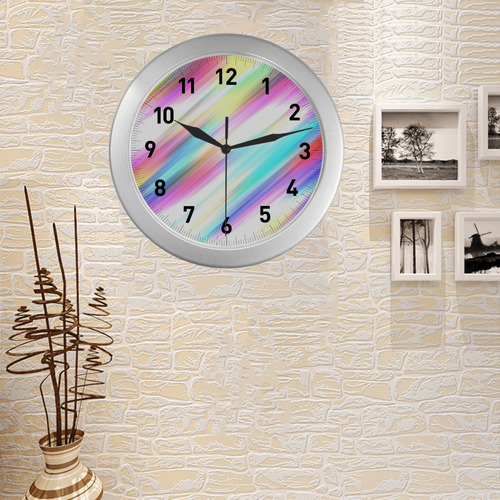 Rainbow Stripe Abstract Silver Color Wall Clock