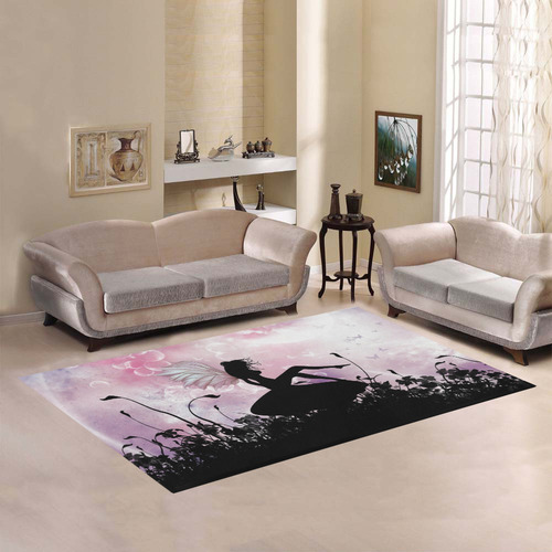 Pink Fairy Silhouette with bubbles Area Rug7'x5'