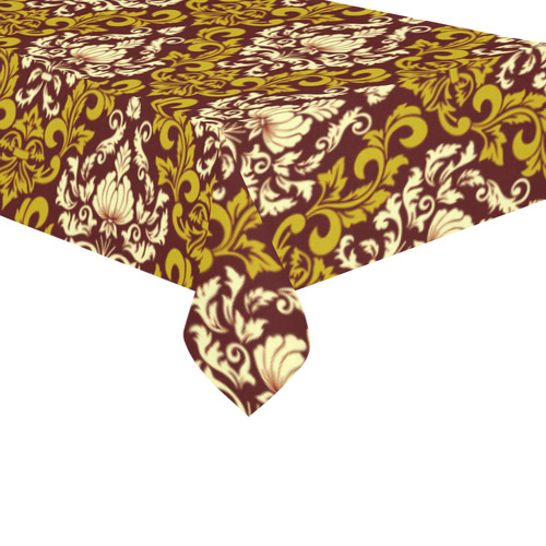 Elegant Vintage Gold Damask Floral Cotton Linen Tablecloth 60"x120"