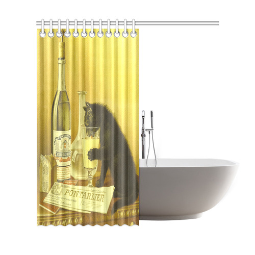 Absinthe Bourgeois Vintage Cat Drinking Absinthe Shower Curtain 69"x72"