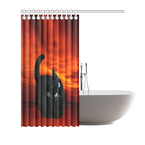 Cat and Red Sky Shower Curtain 72"x72"