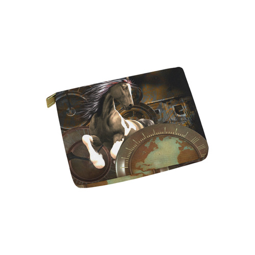 Steampunk, awesome horse with clocks and gears Carry-All Pouch 6''x5''