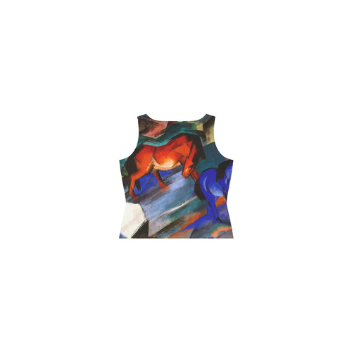Red and Blue Horse by Franz Marc Sleeveless Splicing Shift Dress(Model D17)